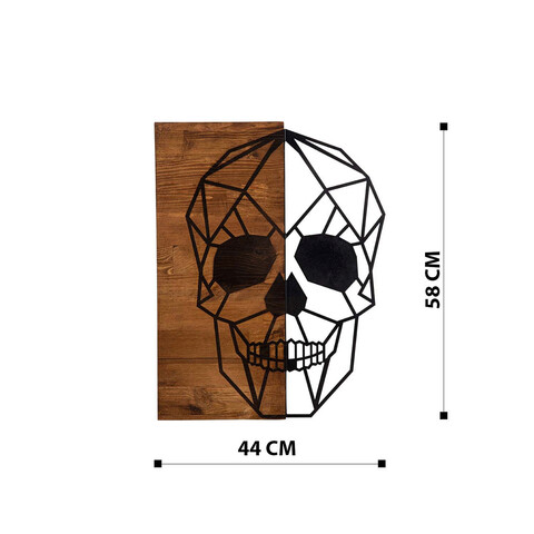 Decoratiune de perete, Skull Metal Decor, Metal, Cadru: 100% LEMN (grosime: 3 cm), Nuc negru