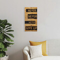 Decoratiune de perete, Never Give Up, Lemn, Dimensiune: 30 x 3 x 58 cm, Nuc / Negru