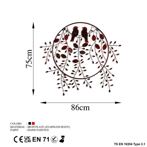 Decoratiune de perete, Love of Birds, Metal, Dimensiune: 86 x 75 cm, Multicolor