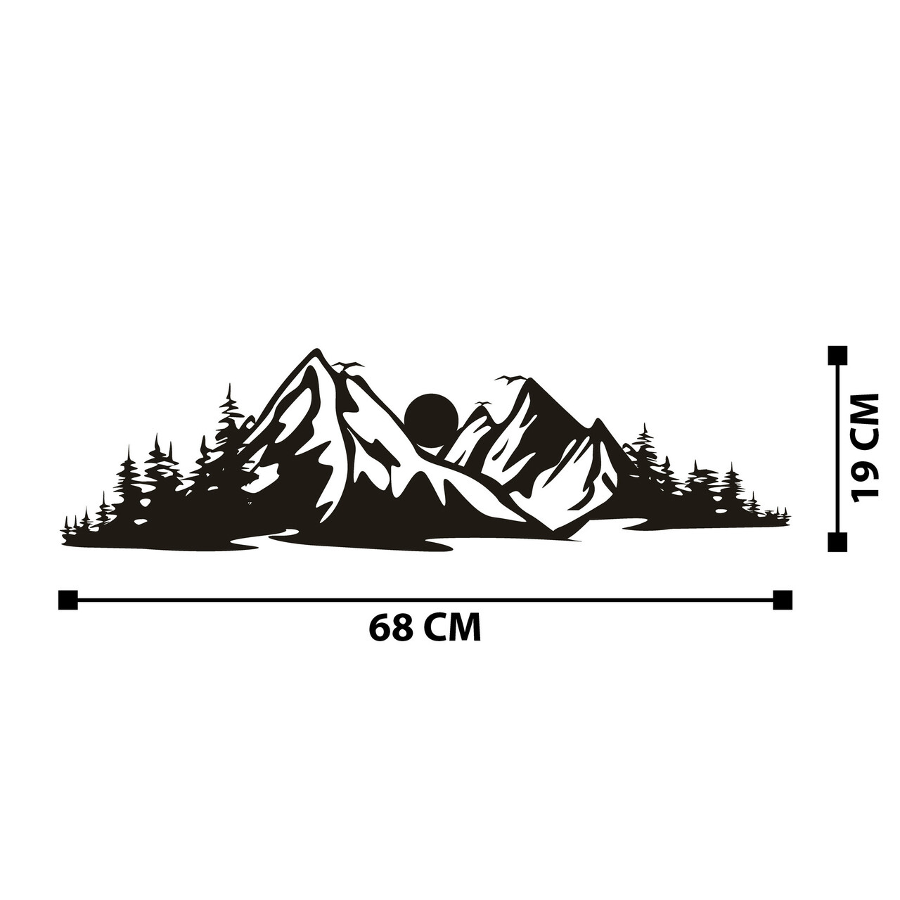 Decoratiune de perete, Mountain 2, metal, 68 x 19 cm, negru