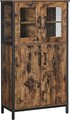 Bufet cu 4 usi Vasagle, 60x30x108 cm, PAL/otel/sticla, maro rustic