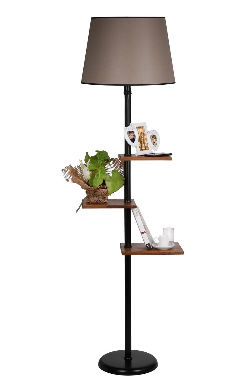 Lampadar cu 3 rafturi, Luin, 8270-3E27, 60 W, metal/lemn/textil - 1 | YEO