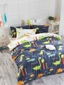 Lenjerie de pat dubla King Quilt (EU) Dinolar - Dark Blue, Mijolnir, 3 piese, 240x220 cm, bumbac ranforce, multicolor