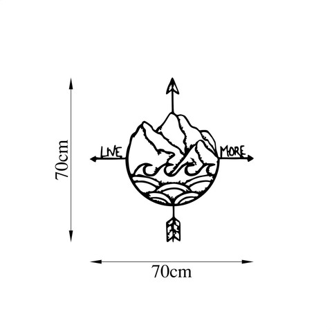 Decoratiune de perete, Live More, Metal, Dimensiune: 70 x 70 cm, Negru