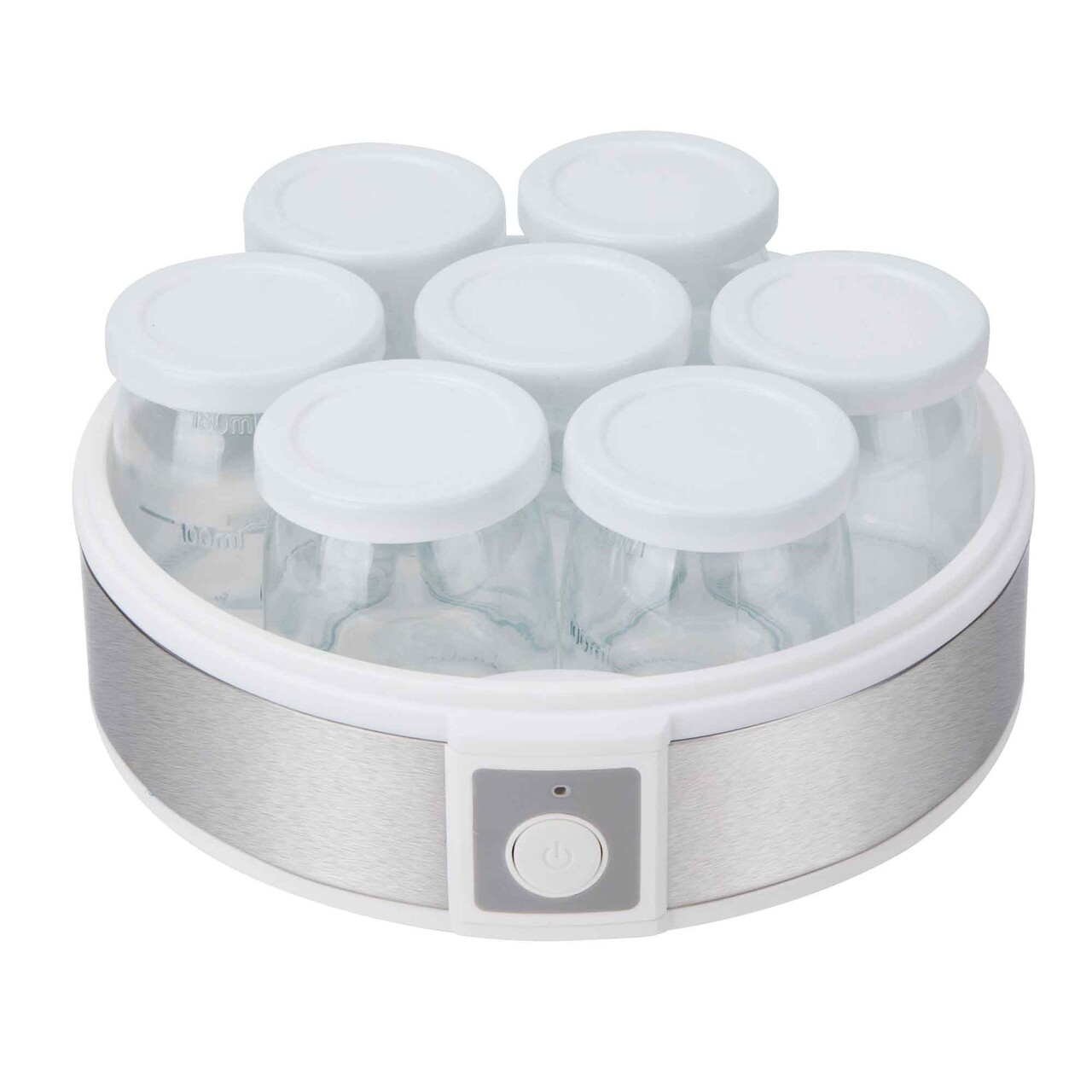 Aparat pentru iaurt, 7 borcane cu capac Jata, 24x12.5 cm/180 ml/20W, inox, transparent - 1 | YEO