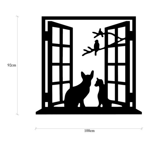 Decoratiune de perete, Cat In The Window, Metal, 100 x 92 cm, Negru