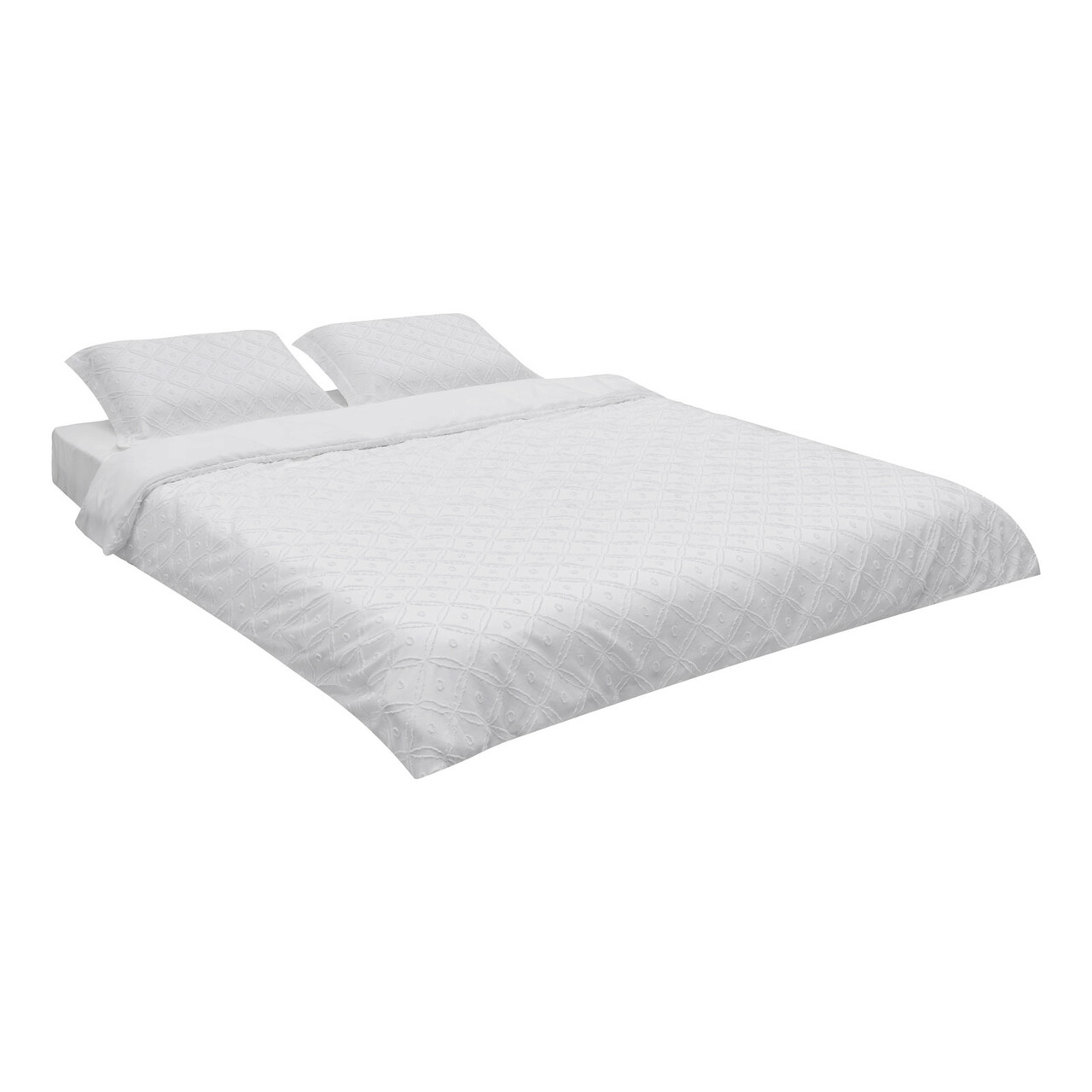 Lenjerie De Pat Dubla King Size Cu Broderie Tuffata, Heinner Home, 220x240 Cm, Microfibra 100 GSM, Alb