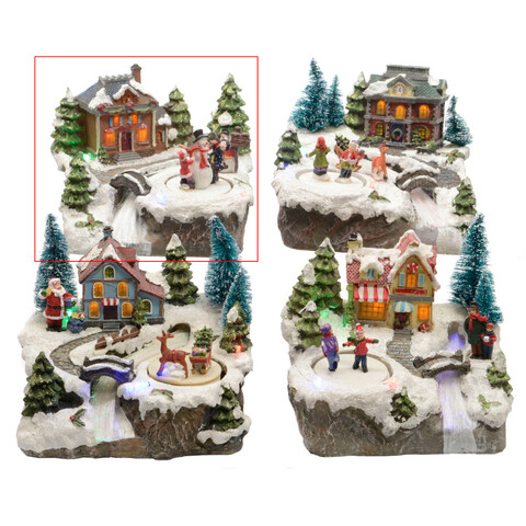 Decoratiune luminoasa Kids and snowman, Lumineo, 16x19x15 cm, polirasina, multicolor