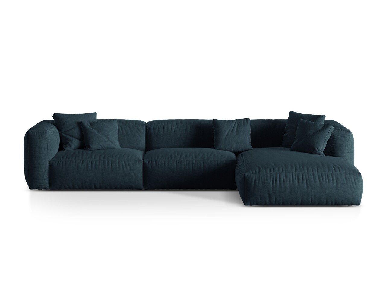 Coltar modular dreapta 3 locuri, Martina-169, Micadoni Home, 332x176x75 cm, tesatura structurata catifelata, albastru jeans