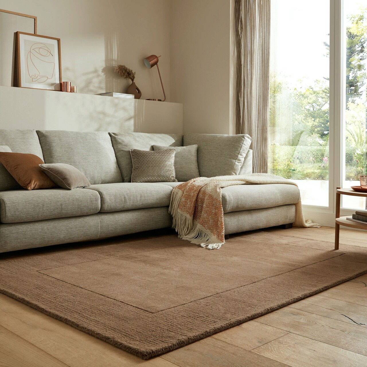 Covor Textured Border Brown, Flair Rugs, 200x290 cm, lana, maro