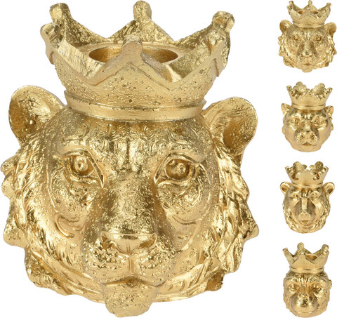 Suport pentru lumanare Lion, 7.7x7.2x8.2 cm, poliston, auriu