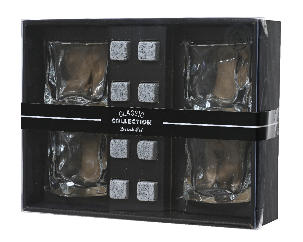 Set pahare si cuburi pentru whisky 12 piese, Decoris, sticla, argintiu