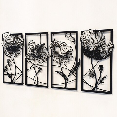 Decoratiune de perete, Blossom, Otel, 95 x 46 cm, Negru