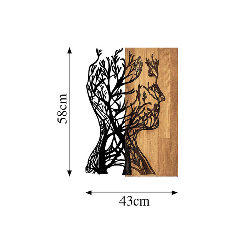 Decoratiune de perete, Tree Man, 50% lemn/50% metal, Dimensiune: 43 x 3 x 58 cm, Nuc negru