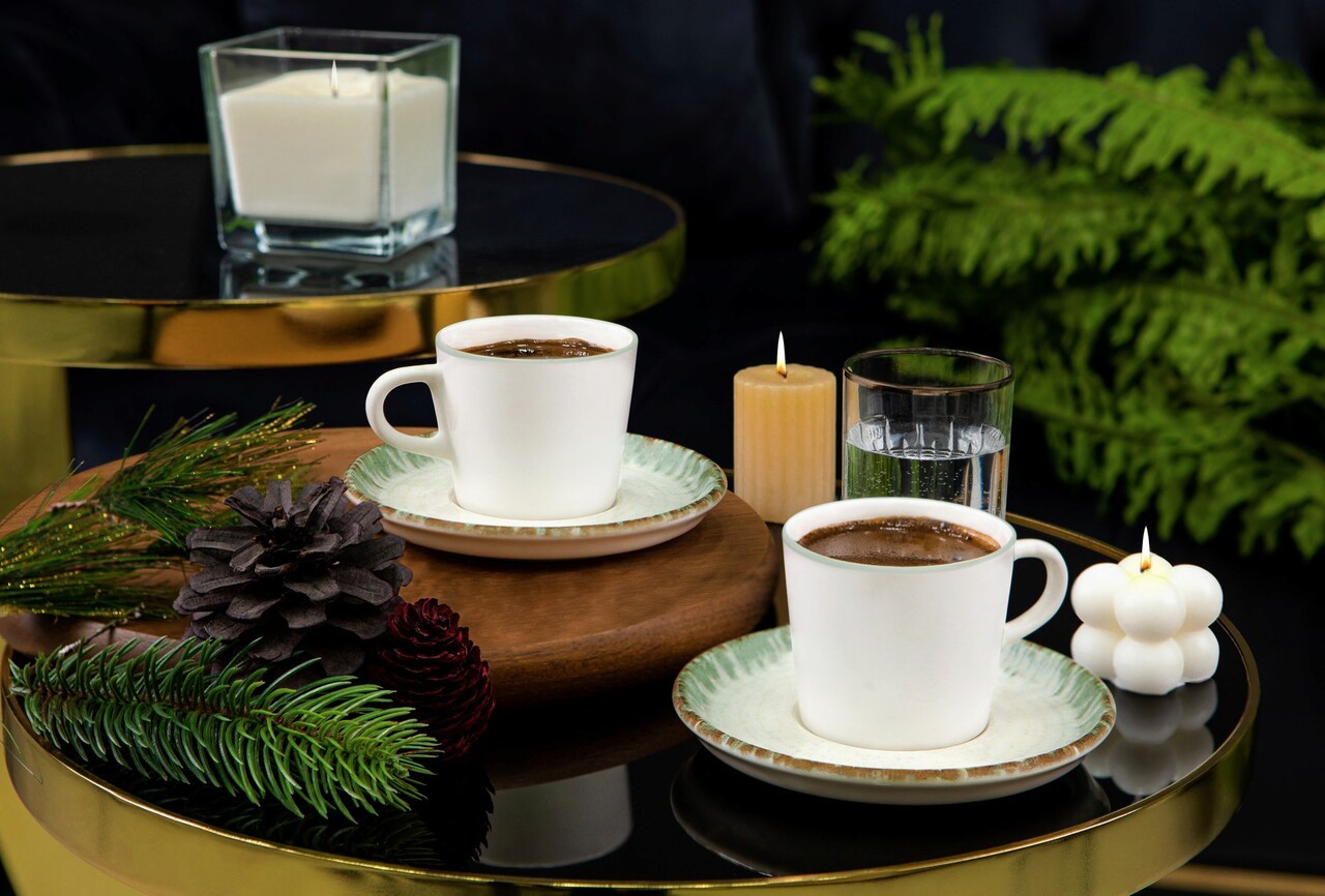 Set cesti de cafea, Noble Life, 721NBL3176, 100% PORCELAN / , Ceașcă de cafea: 90 cm (6 bucăți), Verde/Alb