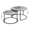 Set 2 masute de cafea Solme, Pakoworld, 75x75x45 cm/60x60x40 cm, PAL/metal, alb marmorat/negru