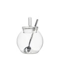 Zaharnita cu capac si lingura Rasie, Homla, 9x8 cm, sticla borosilicata/inox, transparent/argintiu