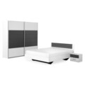 Mobilier dormitor, dulap + pat + 2 noptiere, Dover, PAL, alb/gri