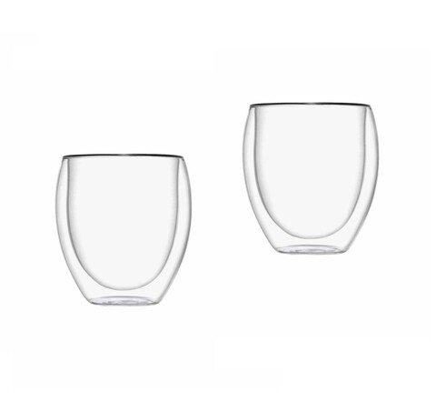 Set 2 pahare cu perete dublu, Brandani, 250 ml, 7.5x9 cm, sticla