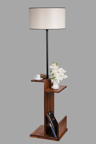 Lampadar cu rafturi, Luin, 8274-7, E27, 60 W, metal/lemn/textil