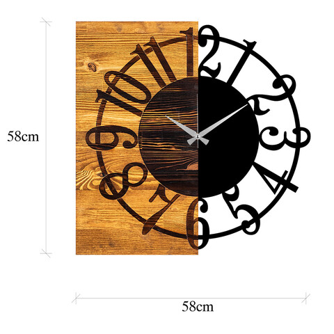 Ceas de perete, Wooden Clock 1, Lemn/metal, Dimensiune: 58 x 3 x 58 cm, Nuc / Negru