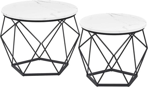 Set 2 masute de cafea Vasagle Geometric Round, Ø50 x 40 cm, PAL/otel, alb/negru