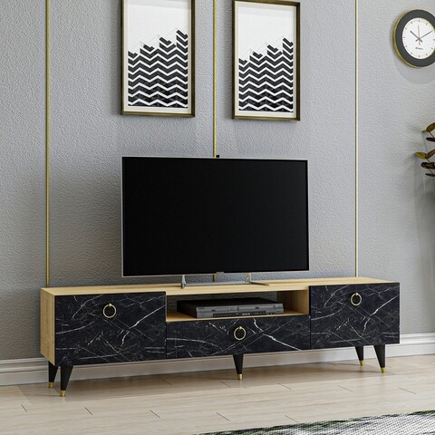Comoda TV Cavelli, Arnetti, 150 x 31.3 x 45 cm, oak/negru