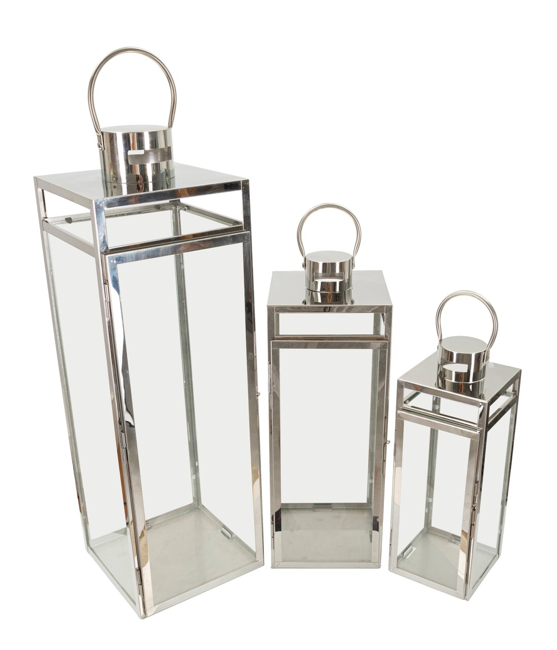 Set 3 felinare Silver, Mauro Ferretti, 22.5x22x70.5 cm, fier/sticla, argintiu