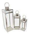 Set 3 felinare Silver, Mauro Ferretti, 22.5x22x70.5 cm, fier/sticla, argintiu