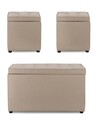 Set 3 taburete cu spatiu de depozitare Derrick, Bizzotto, 40x40x40 cm/89x48x51 cm, lemn de pin/poliester Boucle, grej