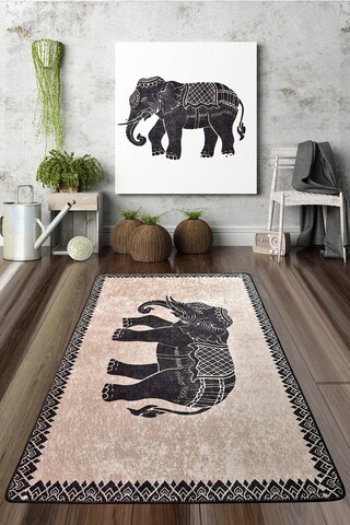 Covor, Elefante Nero Djt, 50% catifea/50% poliester, Multicolor