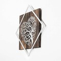 Decoratiune de perete, Tree v3, 50% lemn/50% metal, Dimensiune: 54 x 54 cm, Nuc / Argint