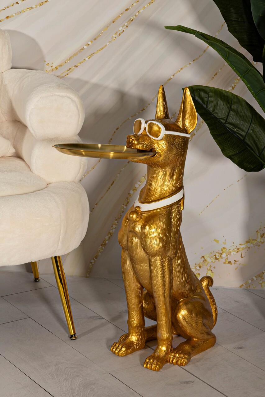 Statueta / figurina decorativa cu tava Dog Pit, Mauro Ferretti, 27x51x74 cm, polirasina/metal, auriu - 1 | YEO