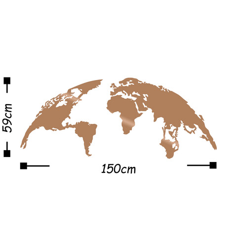 Decoratiune de perete, World Map Large, Metal, Dimensiune: 150 x 59 cm, Cupru