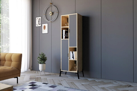 Corp biblioteca, Puqa Design, Sorrento, 48.2x160x30cm, 100% PAL melaminat, Stejar safir / Antracit