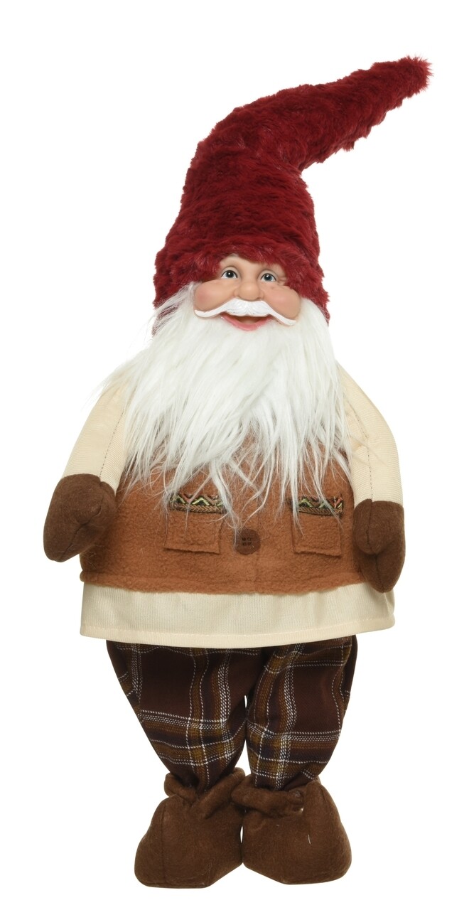 Decoratiune Gnome w hat red, Decoris, 30x15x85 cm, poliester, rosu/chihlimbar/maro