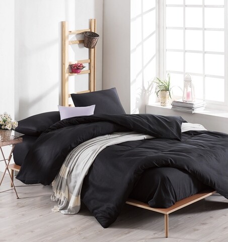 Lenjerie de pat dubla King Quilt(EU) Paint, EnLora Home, 3 piese, 240x220 cm, amestec bumbac, negru