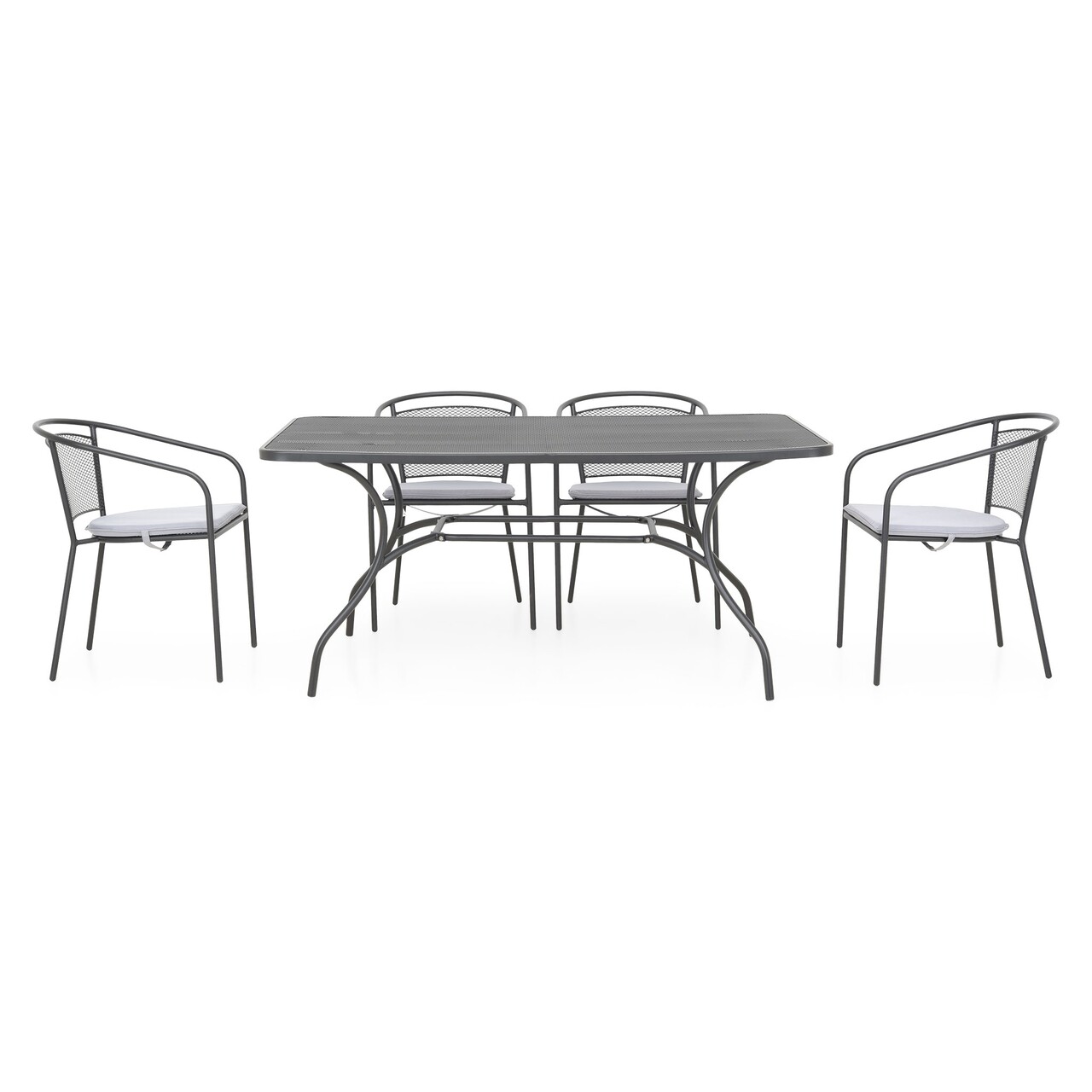 Set mobilier gradina/terasa, 4 scaune cu spatar mediu + masa, Berlin, otel, negru/gri