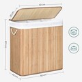 Cos de rufe cu 3 compartimente, Vasagle, 60 x 40 x 61.5 cm, bambus, 150 L, bambus, natural