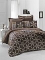 Lenjerie de pat dubla King Size, Victoria, Urban, 6 piese, 100% bumbac satinat, tesatura Jacquard, maro