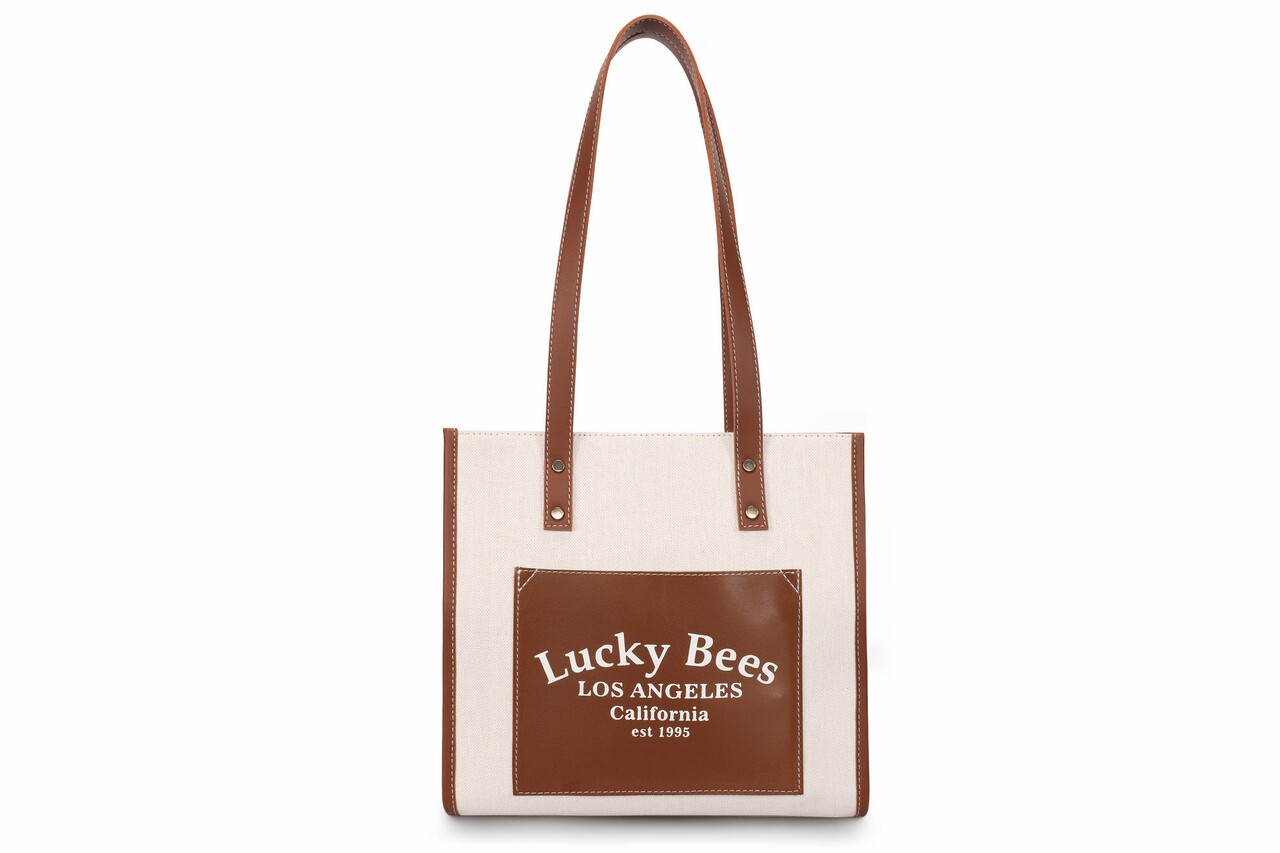 Geanta, Lucky Bees, 376 Brown Cream, piele ecologica, crem/maro