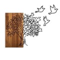 Decoratiune de perete, Tree And Birds 1, Lemn/metal, Dimensiune: 61 x 58 cm, Nuc / Negru