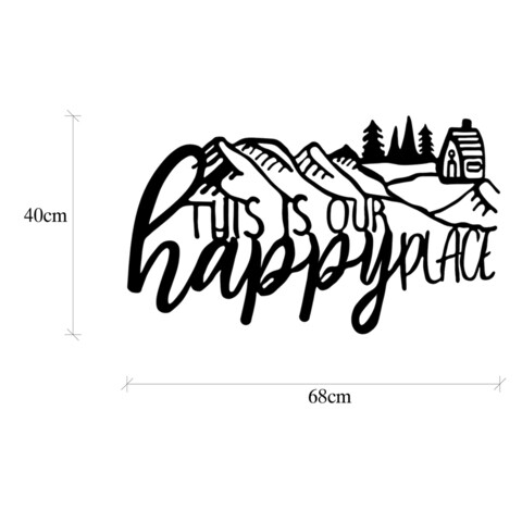 Decoratiune de perete, This Is Our Happy Place, Metal, Dimensiune: 68 x 1,5 x 40 cm, Negru