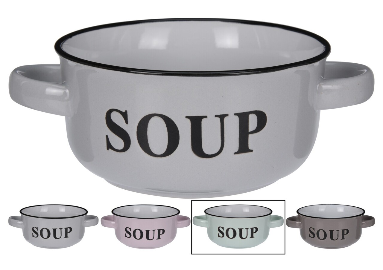 Bol Soup v3, Excellent Houseware, 18x13x6.5 cm, 490 ml, ceramica, verde deschis