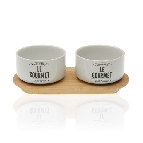 Set 2 boluri cu suport Versa Le Gourmet, 19.8 x 10 cm, 350 ml, portelan/bambus