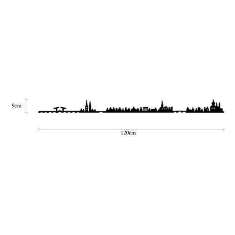 Decoratiune de perete, Amsterdam Skyline, Metal, Dimensiune: 120 x 0,15 x 9 cm, Negru