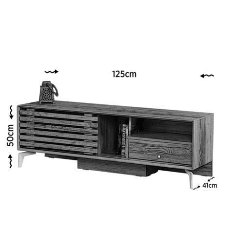 Comoda TV, Comforty, Lulu, 125 x 50 x 41 cm, pal melaminat, stejar