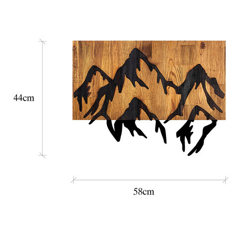 Decoratiune de perete, Mountain 5, Lemn/metal, Dimensiune: 58 x 3 x 44 cm, Negru / Nuc deschis