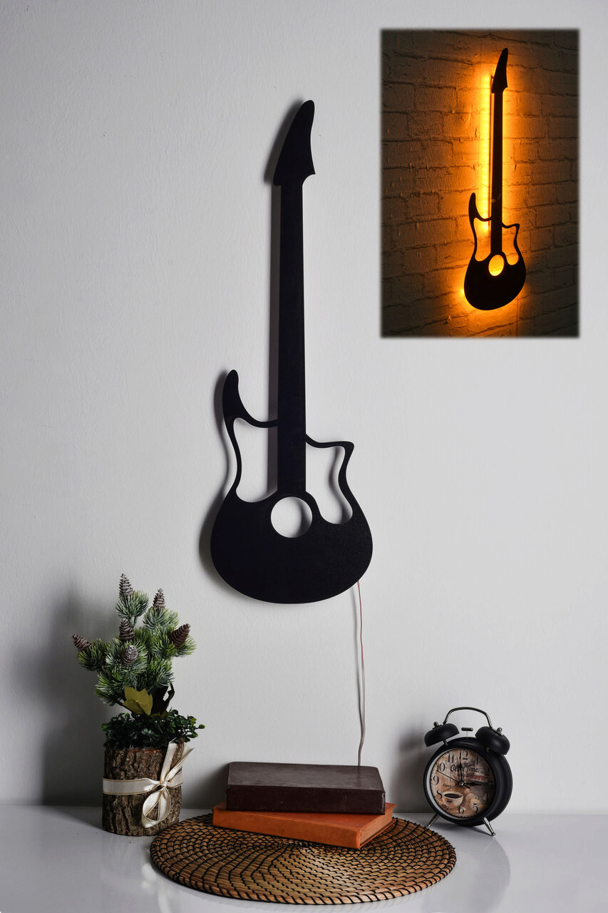 Decoratiune luminoasa LED, Guitar, MDF, 60 LED-uri, Galben