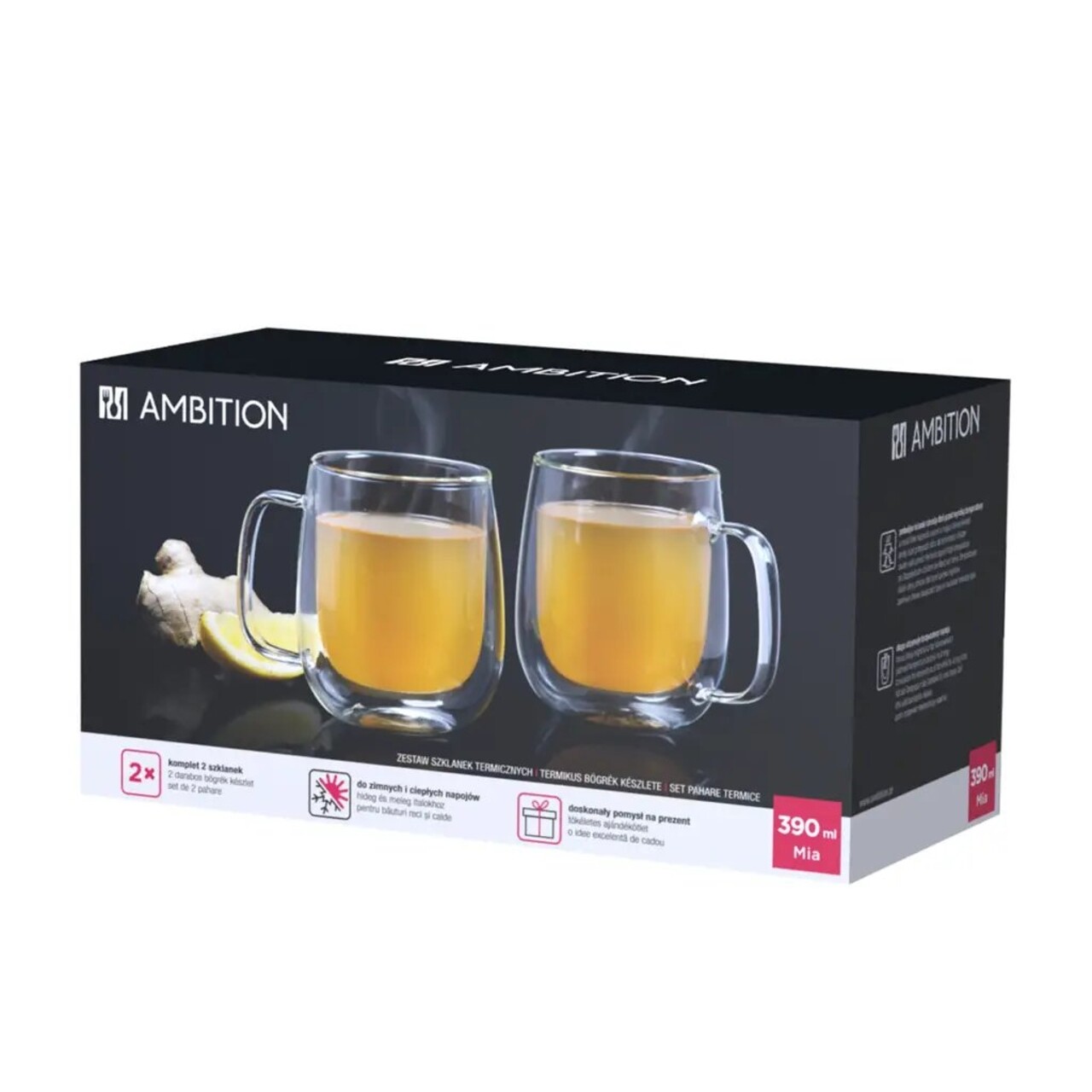 Set 2 cani termorezistente Mia, Ambition, 390 ml, sticla termorezistenta - 2 | YEO